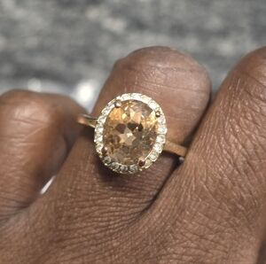 INC INTERNATIONAL SILVER OVAL CHAMPAGNE GEMSTONE COCKTAIL RING SZ 9 WOMEN